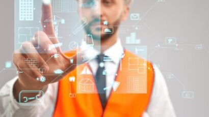 architect working with virtual 3d projection