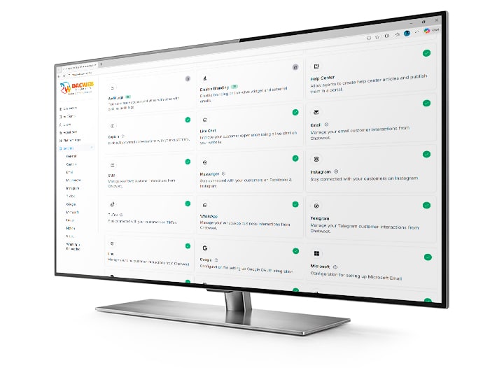 Ilustração de um painel de controle (dashboard) unificado centralizando vários canais de atendimento em um só lugar.